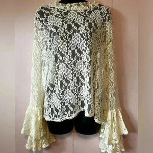 Ashley Stewart Lacy Butterfly Shirt Womens Sz 26/28 Off White/Ivory Stevie Nicks